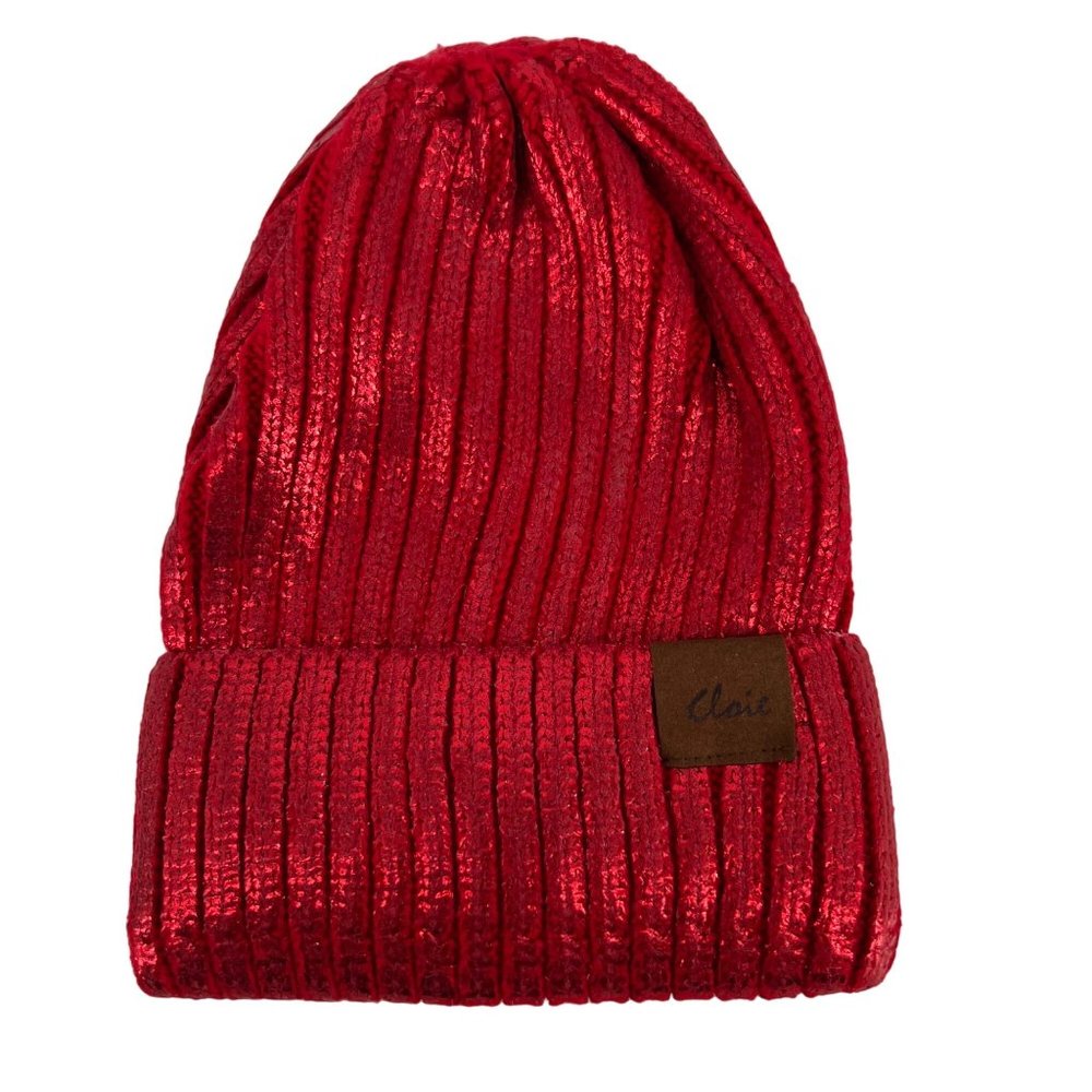Cloie Metallic Shimmer Winter Beanie Red One Size NWT